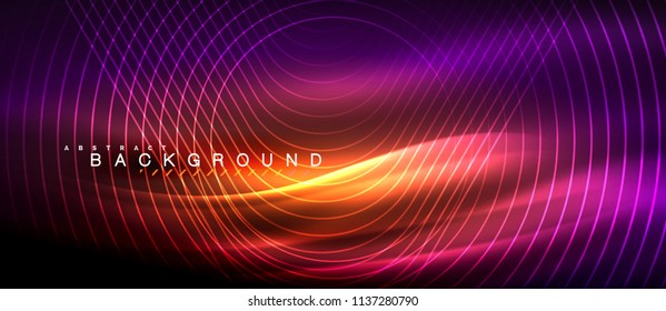 Neon glowing lines, magic energy space light concept, abstract background wallpaper design, vector illustration