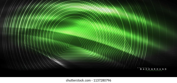 Neon glowing lines, magic energy space light concept, abstract background wallpaper design, vector illustration