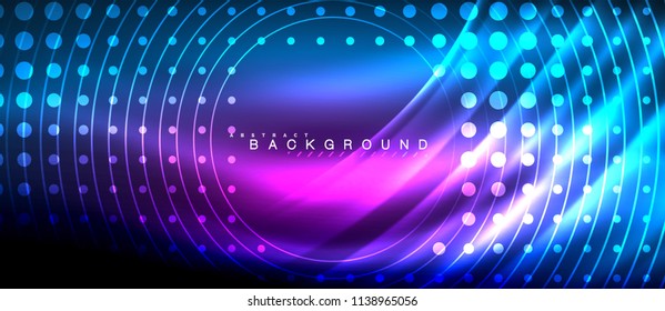 Neon glowing lines, magic energy space light concept, abstract background wallpaper design, vector illustration