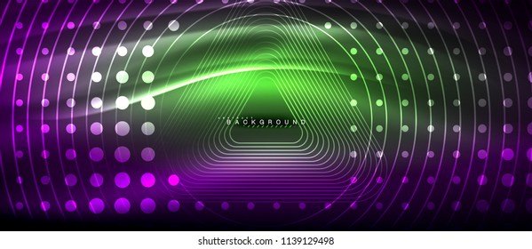 Neon glowing lines, magic energy space light concept, abstract background wallpaper design, vector illustration