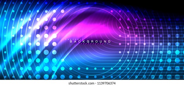 Neon glowing lines, magic energy space light concept, abstract background wallpaper design, vector illustration