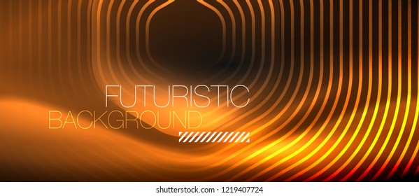 Líneas brillantes de neón, concepto de luz espacial mágica, diseño de fondo abstracto de fondo de fondo, ilustración vectorial