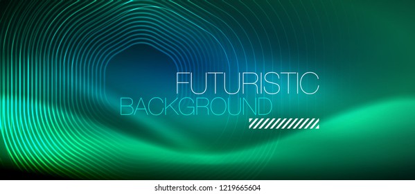 Líneas brillantes de neón, concepto de luz espacial mágica, diseño de fondo abstracto de fondo de fondo, ilustración vectorial