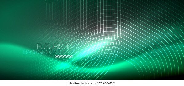 Neon glowing lines, magic energy space light concept, abstract background wallpaper design, vector illustration