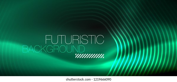 Líneas brillantes de neón, concepto de luz espacial mágica, diseño de fondo abstracto de fondo de fondo, ilustración vectorial