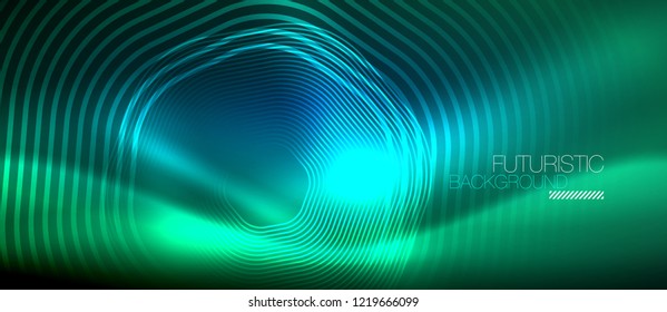 Líneas brillantes de neón, concepto de luz espacial mágica, diseño de fondo abstracto de fondo de fondo, ilustración vectorial