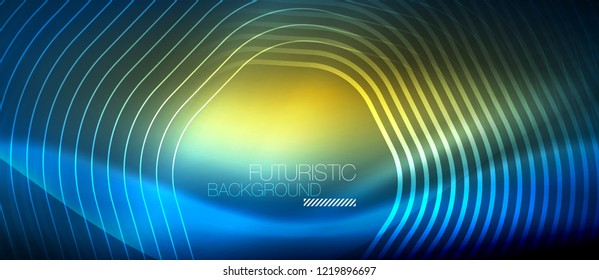 Neon glowing lines, magic energy space light concept, abstract background wallpaper design, vector illustration