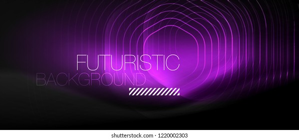 Líneas brillantes de neón, concepto de luz espacial mágica, diseño de fondo abstracto de fondo de fondo, ilustración vectorial