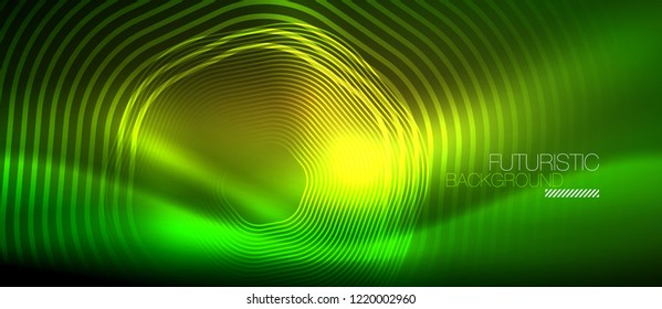 Líneas brillantes de neón, concepto de luz espacial mágica, diseño de fondo abstracto de fondo de fondo, ilustración vectorial