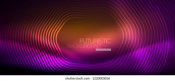 Líneas brillantes de neón, concepto de luz espacial mágica, diseño de fondo abstracto de fondo de fondo, ilustración vectorial