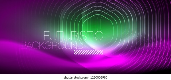 Neon glowing lines, magic energy space light concept, abstract background wallpaper design, vector illustration