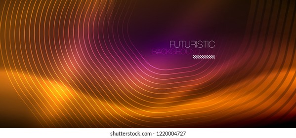 Neon glowing lines, magic energy space light concept, abstract background wallpaper design, vector illustration