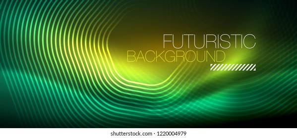 Neonleuchtende Linien, magisches Energieraum-Lichtkonzept, abstrakter Hintergrund, Tapete-Design, Vektorgrafik