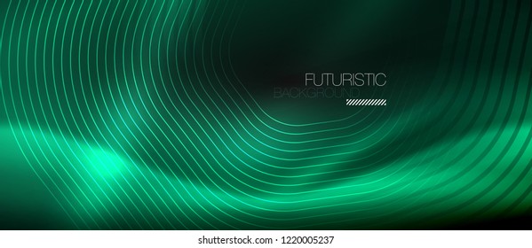 Neon glowing lines, magic energy space light concept, abstract background wallpaper design, vector illustration