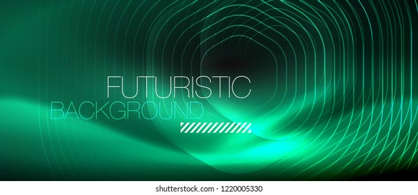 Neon glowing lines, magic energy space light concept, abstract background wallpaper design, vector illustration