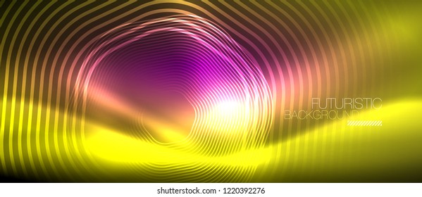 Neon glowing lines, magic energy space light concept, abstract background wallpaper design, vector illustration