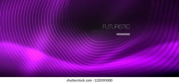 Neon glowing lines, magic energy space light concept, abstract background wallpaper design, vector illustration