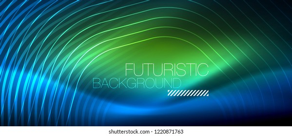 Neon glowing lines, magic energy space light concept, abstract background wallpaper design, vector illustration