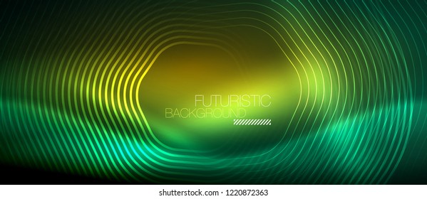 Neon glowing lines, magic energy space light concept, abstract background wallpaper design, vector illustration