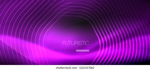Neon glowing lines, magic energy space light concept, abstract background wallpaper design, vector illustration