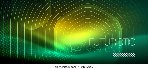 Neon glowing lines, magic energy space light concept, abstract background wallpaper design, vector illustration