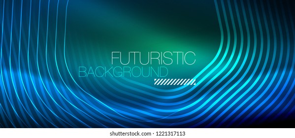 Neon glowing lines, magic energy space light concept, abstract background wallpaper design, vector illustration