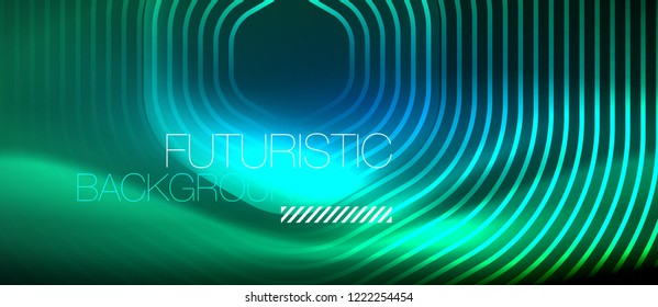Neon glowing lines, magic energy space light concept, abstract background wallpaper design, vector illustration