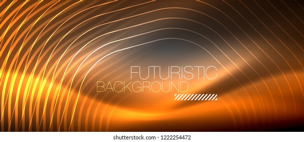Líneas brillantes de neón, concepto de luz espacial mágica, diseño de fondo abstracto de fondo de fondo, ilustración vectorial