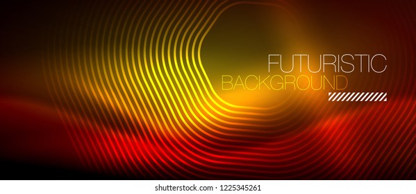 Líneas brillantes de neón, concepto de luz espacial mágica, diseño de fondo abstracto de fondo de fondo, ilustración vectorial