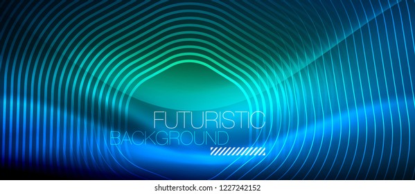 Líneas brillantes de neón, concepto de luz espacial mágica, diseño de fondo abstracto de fondo de fondo, ilustración vectorial