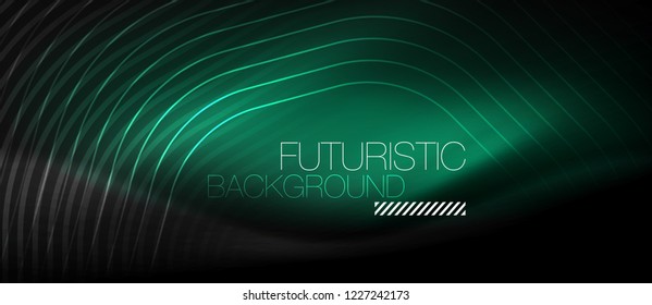 Líneas brillantes de neón, concepto de luz espacial mágica, diseño de fondo abstracto de fondo de fondo, ilustración vectorial