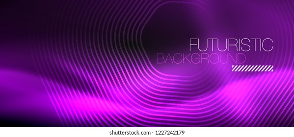 Neon glowing lines, magic energy space light concept, abstract background wallpaper design, vector illustration