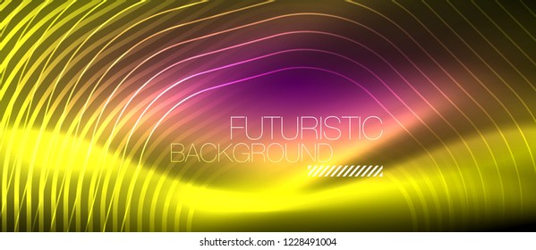 Neon glowing lines, magic energy space light concept, abstract background wallpaper design, vector illustration
