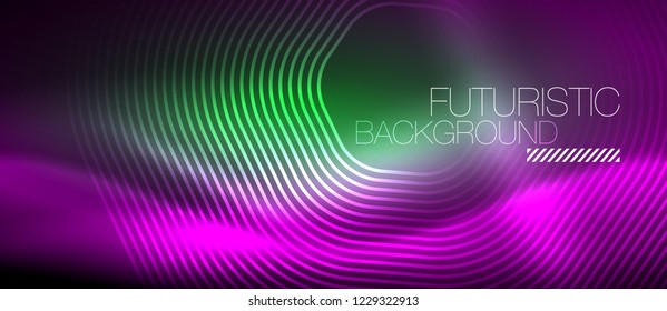 Líneas brillantes de neón, concepto de luz espacial mágica, diseño de fondo abstracto de fondo de fondo, ilustración vectorial