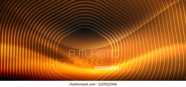 Líneas brillantes de neón, concepto de luz espacial mágica, diseño de fondo abstracto de fondo de fondo, ilustración vectorial