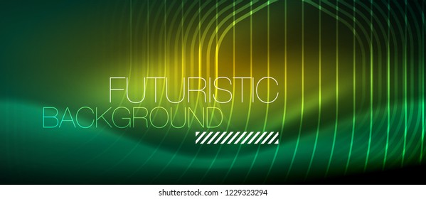 Líneas brillantes de neón, concepto de luz espacial mágica, diseño de fondo abstracto de fondo de fondo, ilustración vectorial
