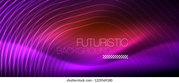 Líneas brillantes de neón, concepto de luz espacial mágica, diseño de fondo abstracto de fondo de fondo, ilustración vectorial