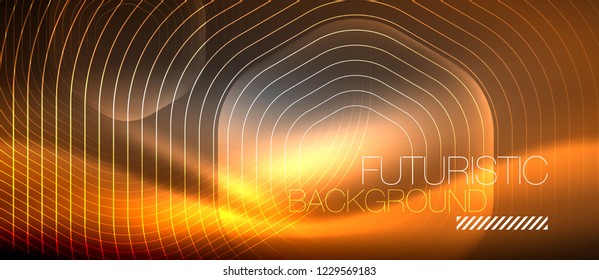 Líneas brillantes de neón, concepto de luz espacial mágica, diseño de fondo abstracto de fondo de fondo, ilustración vectorial
