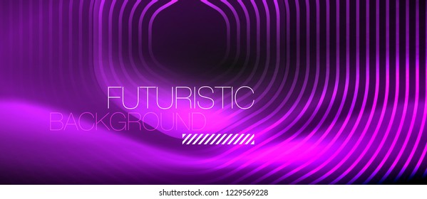 Neon glowing lines, magic energy space light concept, abstract background wallpaper design, vector illustration