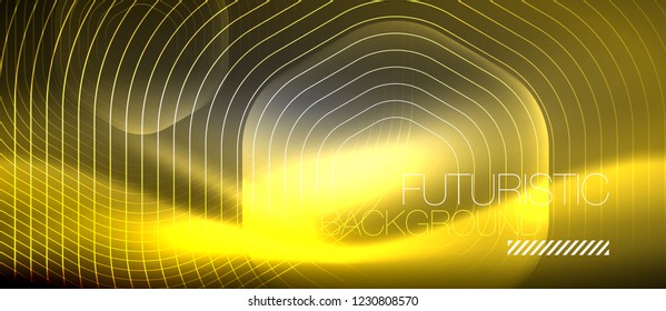 Líneas brillantes de neón, concepto de luz espacial mágica, diseño de fondo abstracto de fondo de fondo, ilustración vectorial