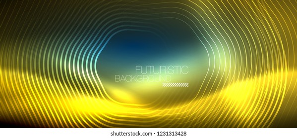 Neon glowing lines, magic energy space light concept, abstract background wallpaper design, vector illustration