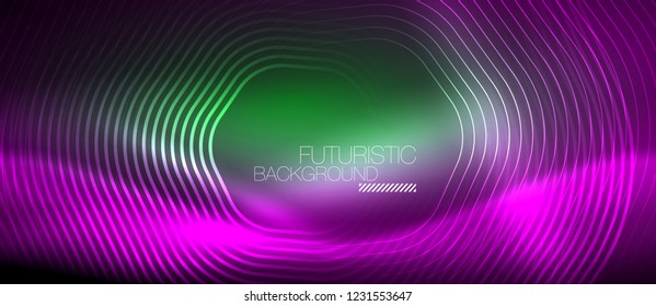 Neon glowing lines, magic energy space light concept, abstract background wallpaper design, vector illustration