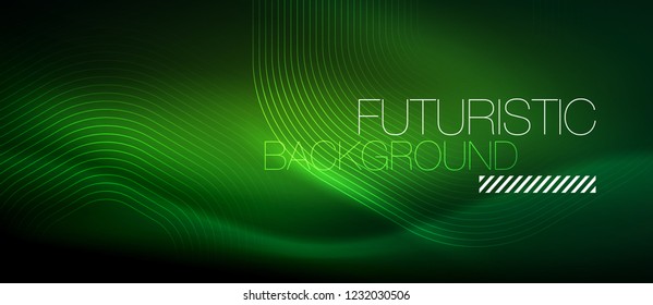 Neon glowing lines, magic energy space light concept, abstract background wallpaper design, vector illustration