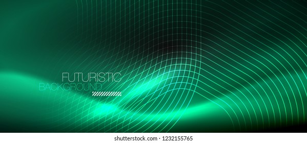 Neon glowing lines, magic energy space light concept, abstract background wallpaper design, vector illustration