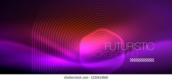 Neon glowing lines, magic energy space light concept, abstract background wallpaper design, vector illustration