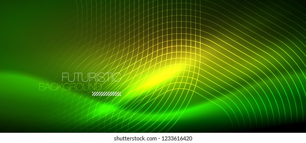 Líneas brillantes de neón, concepto de luz espacial mágica, diseño de fondo abstracto de fondo de fondo, ilustración vectorial