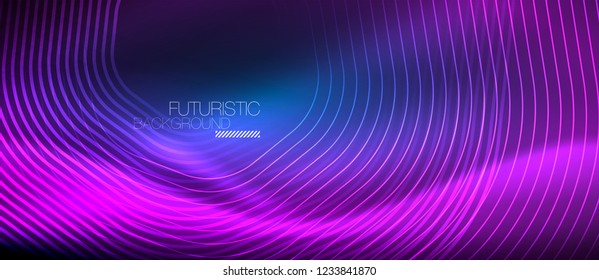 Neon glowing lines, magic energy space light concept, abstract background wallpaper design, vector illustration