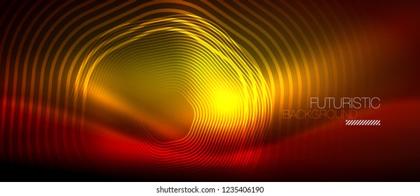 Líneas brillantes de neón, concepto de luz espacial mágica, diseño de fondo abstracto de fondo de fondo, ilustración vectorial