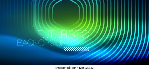 Líneas brillantes de neón, concepto de luz espacial mágica, diseño de fondo abstracto de fondo de fondo, ilustración vectorial
