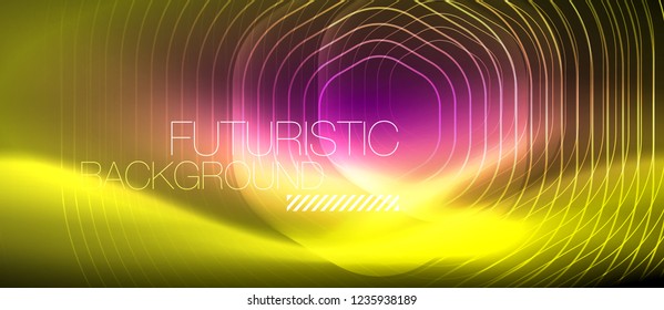 Neon glowing lines, magic energy space light concept, abstract background wallpaper design, vector illustration